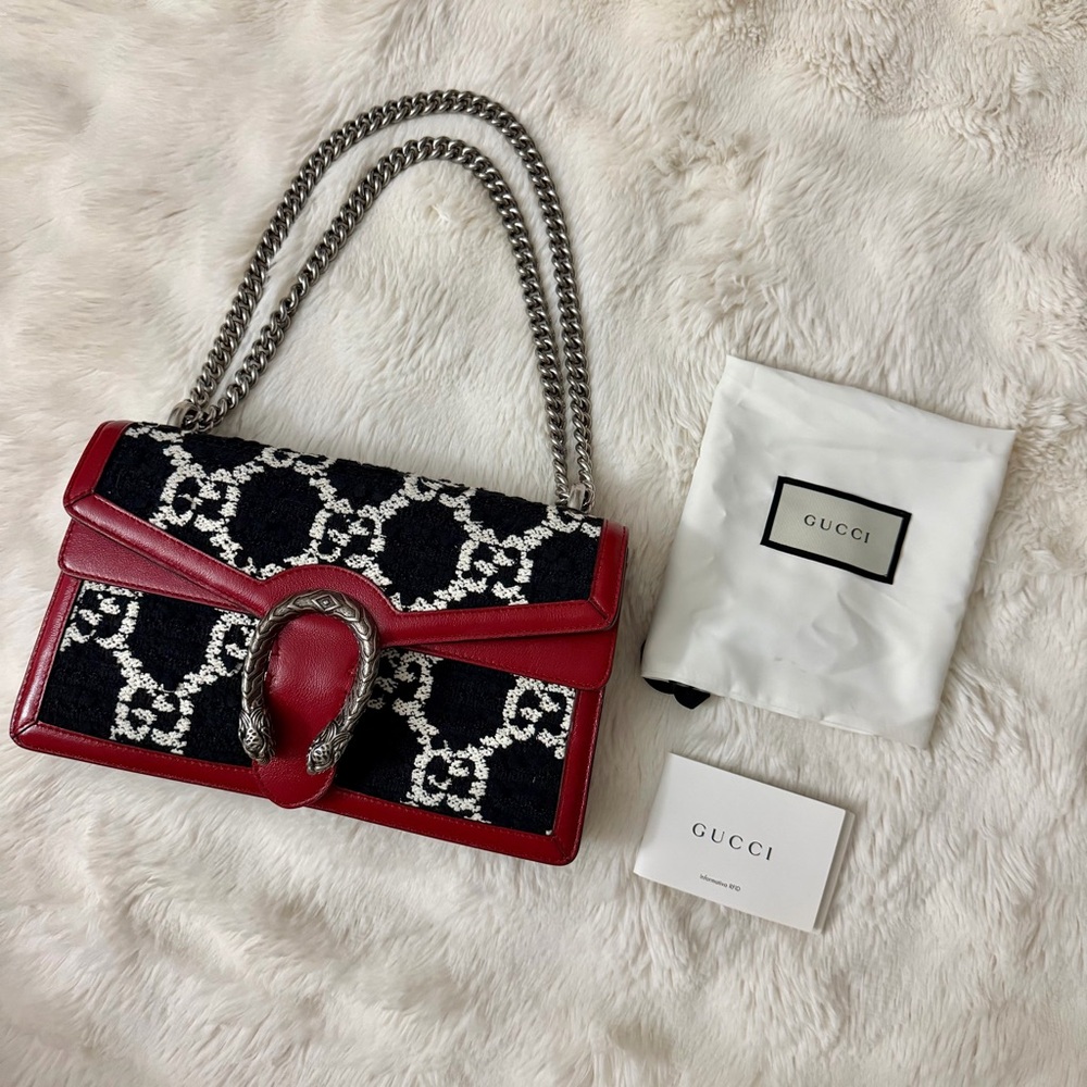SOLD Gucci Red and Black Dionysus Medium Shoulder Bag with Silver Hardware